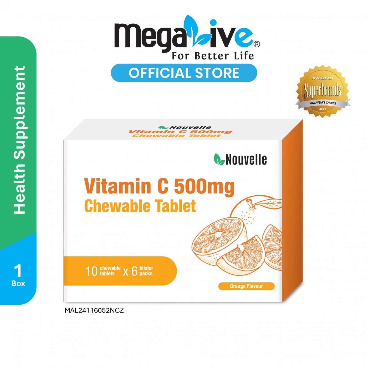 Nouvelle Vitamin C 500mg Chewable Tablet (6x10's)