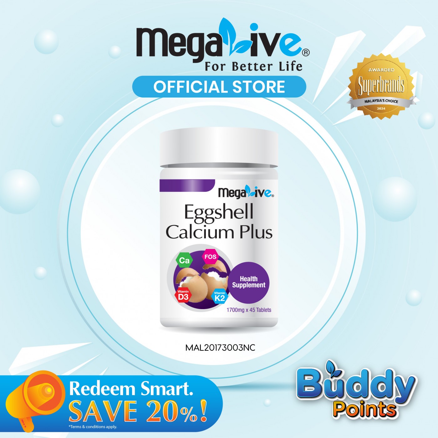 MegaLive Eggshell Calcium Plus (45‘s)