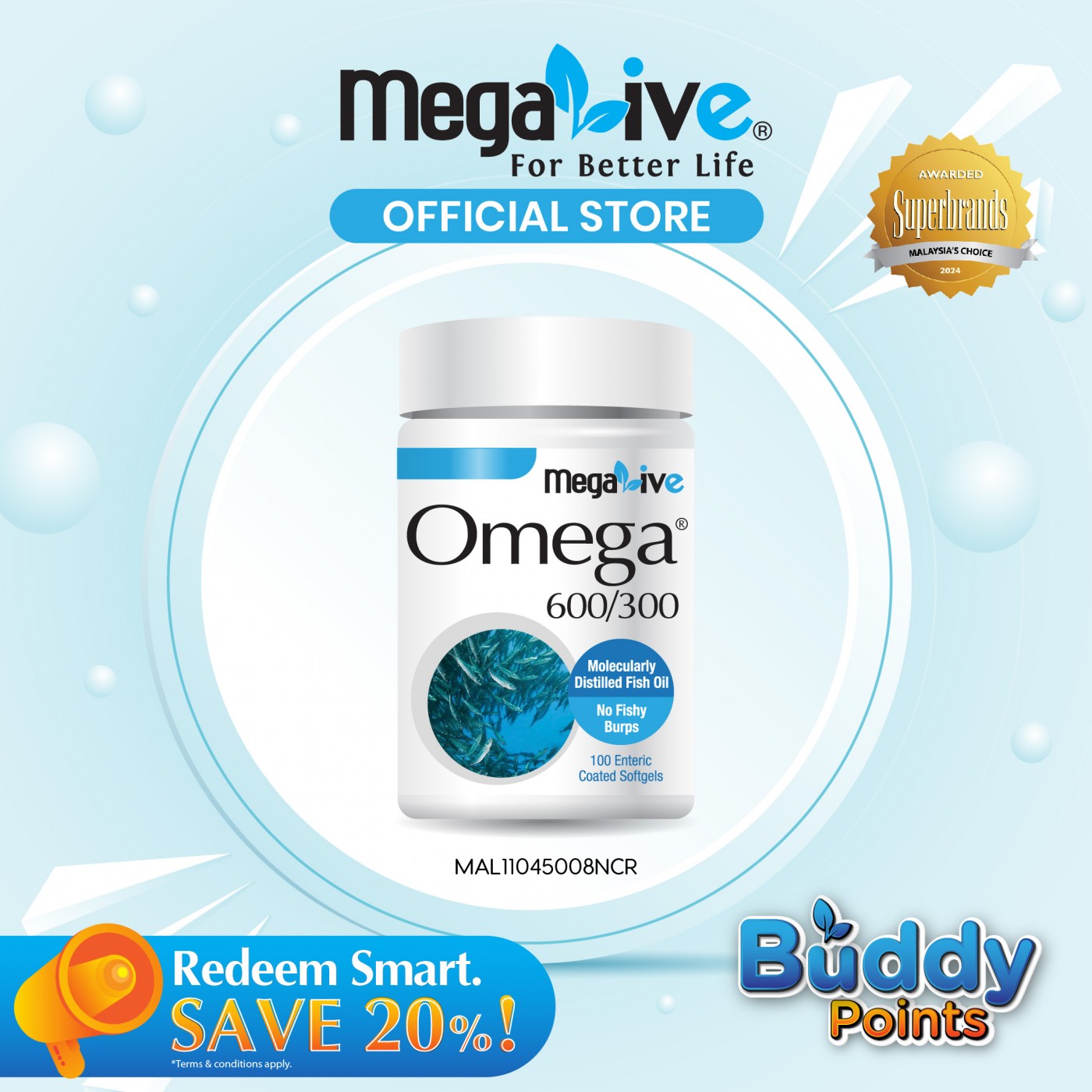 MegaLive Omega 600/300® Enteric Coated Softgel (100's)