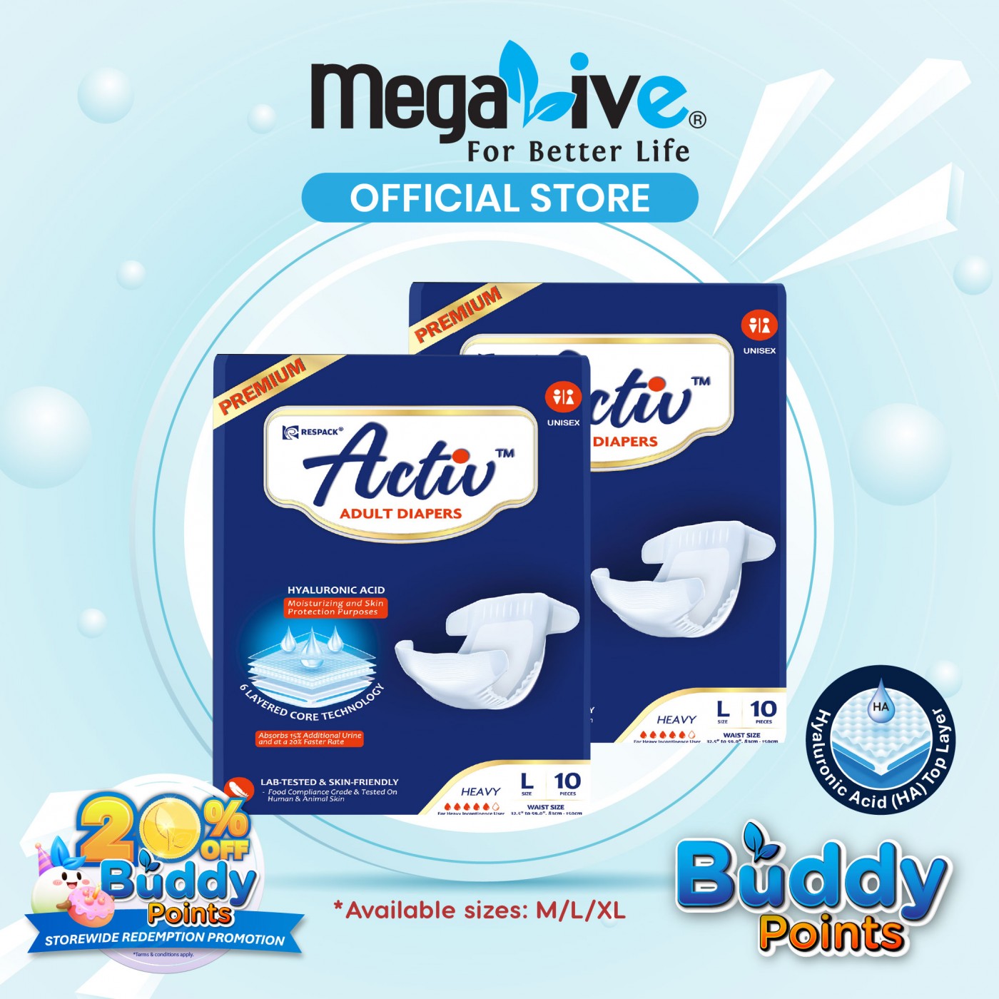 Activ ™ PREMIUM Adult Diapers (2x10pcs)