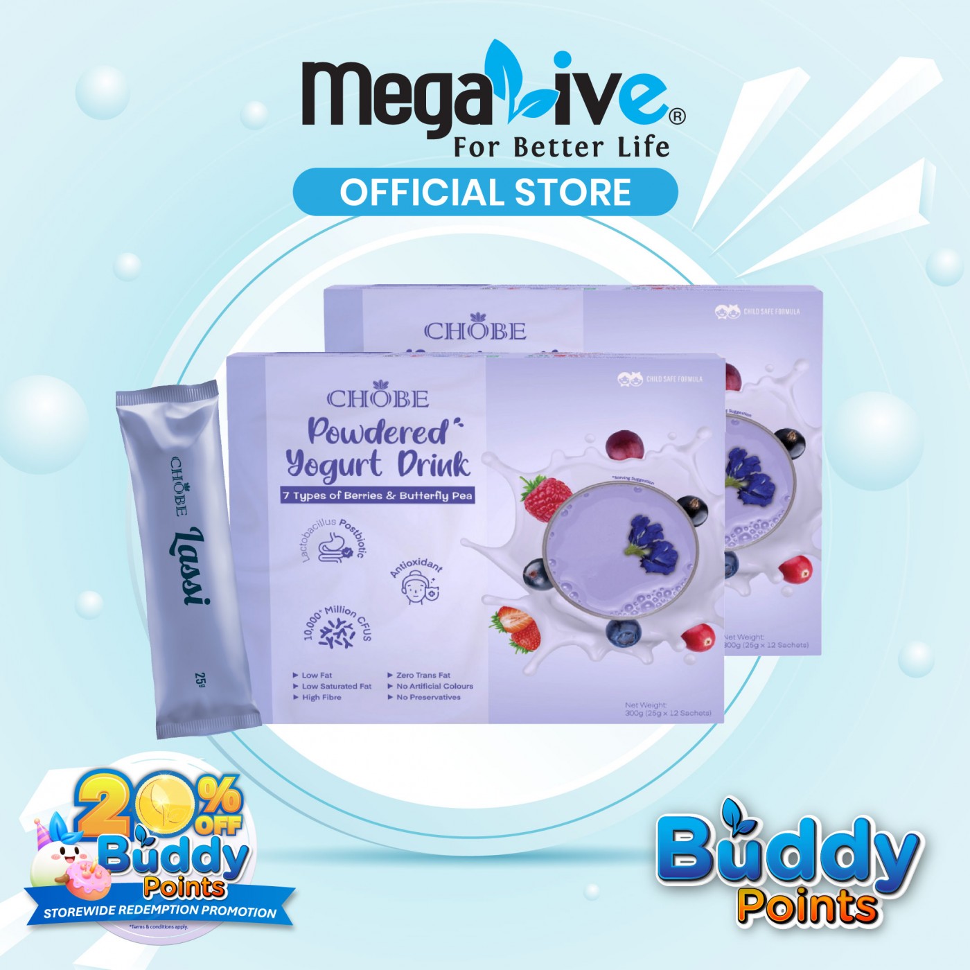 Chobe Master Powdered Yougurt Drink Butterfly Pea 25G (2x12's)