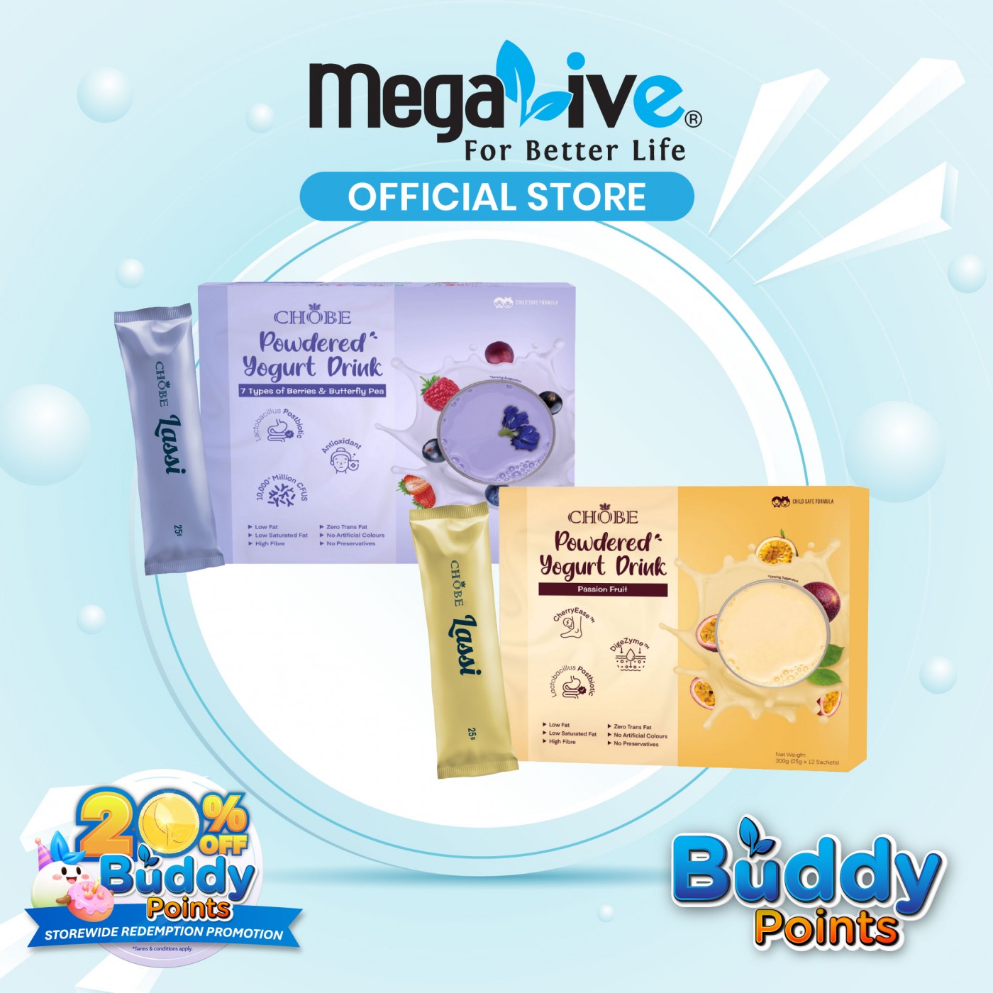 Chobe Master Powdered Yogurt Drink Butterfly Pea 25G (12's) + Passion Fruit 25G (12's)