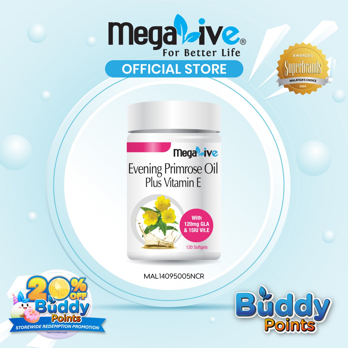 MegaLive Evening Primrose Oil Plus Vitamin E (120's)