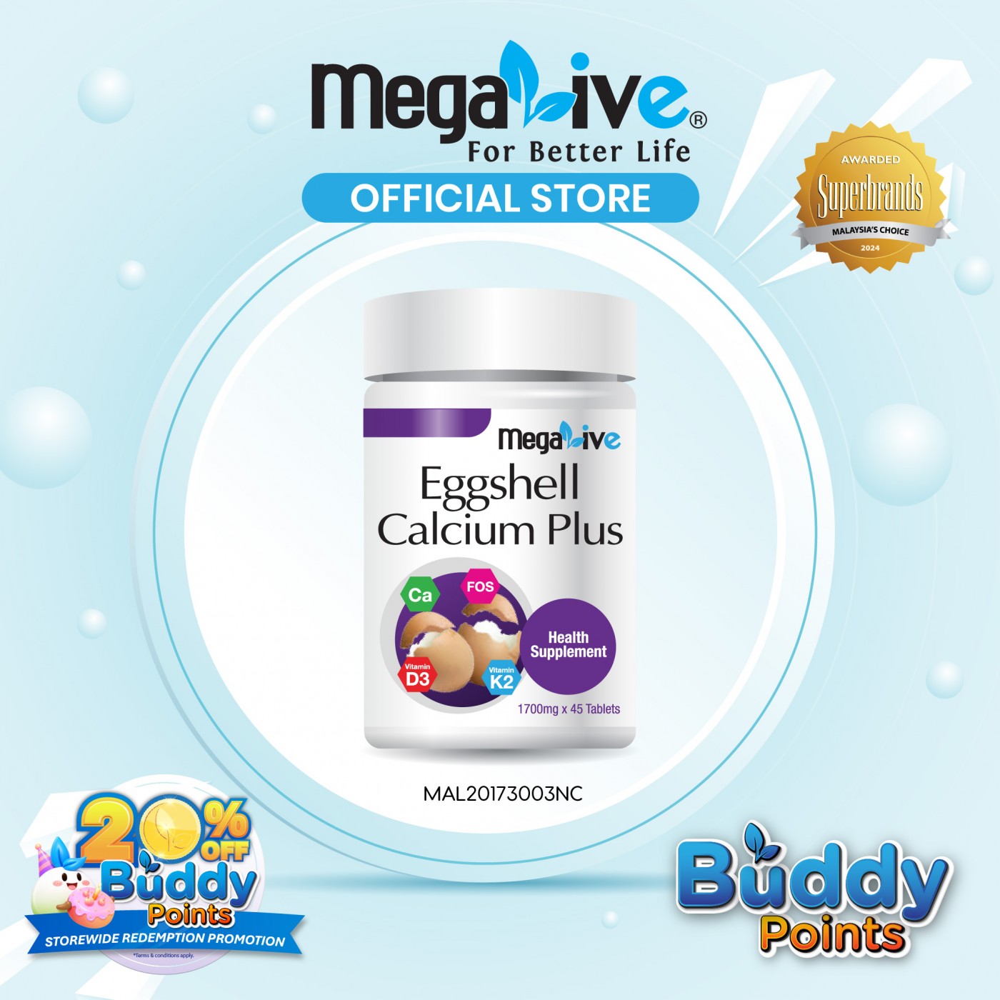 MegaLive Eggshell Calcium Plus (45‘s)