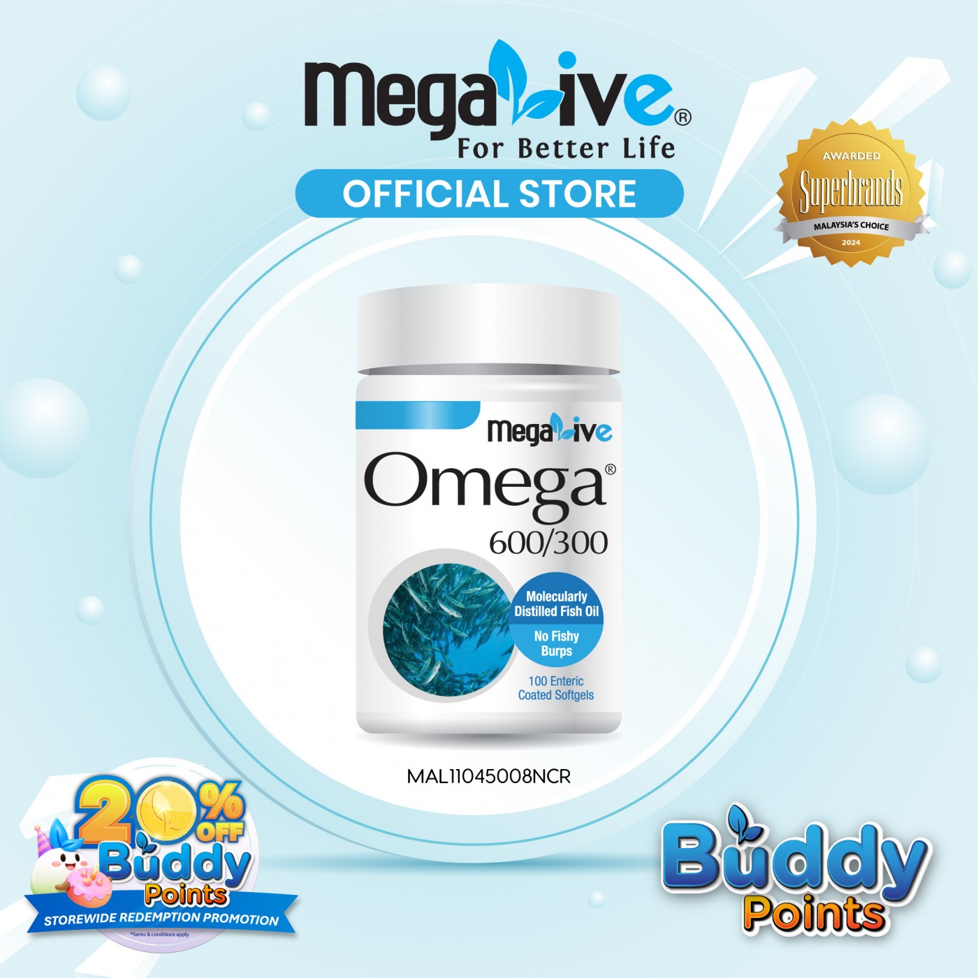 MegaLive Omega 600/300® Enteric Coated Softgel (100's)