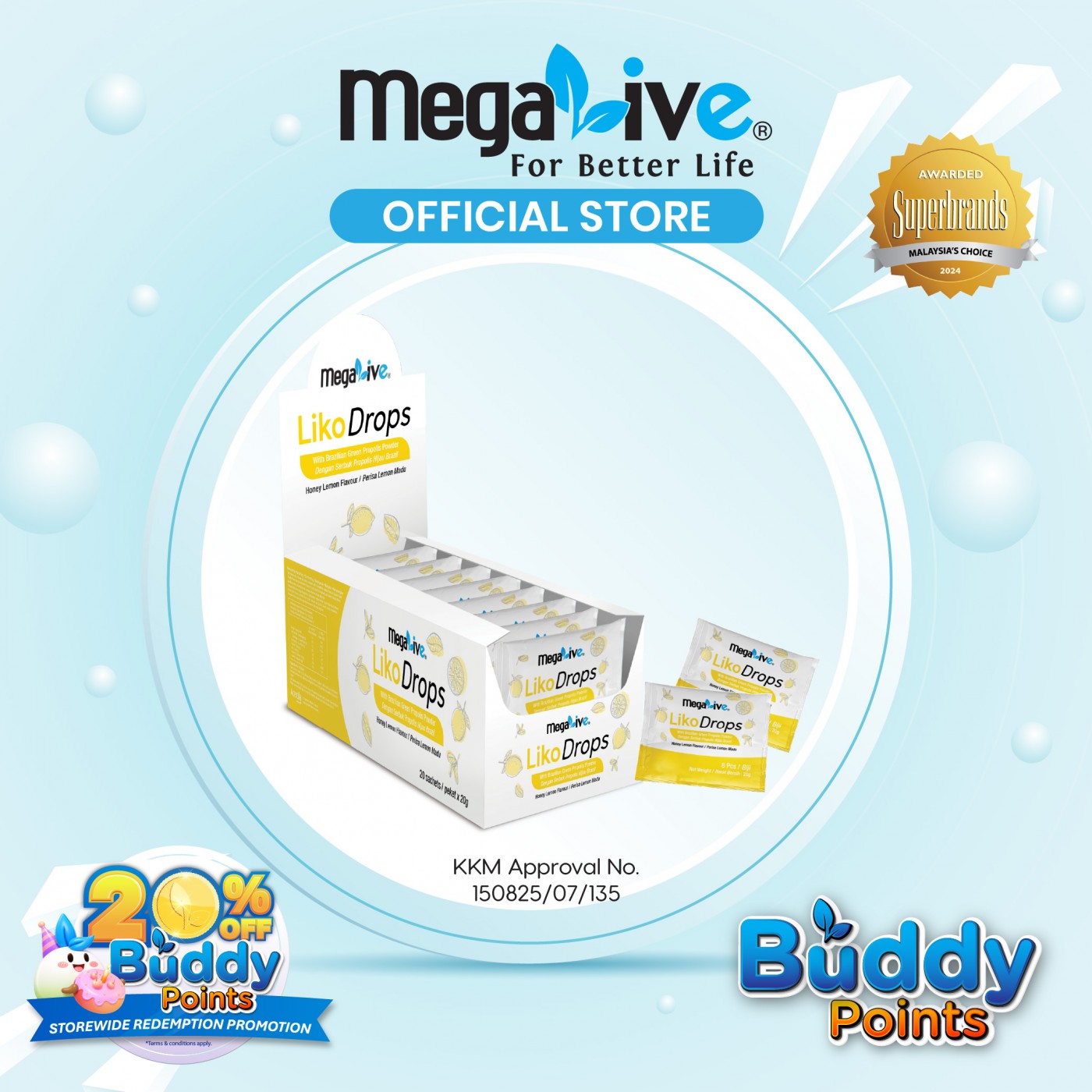 MegaLive LikoDrops Honey Lemon (20 X 8's)