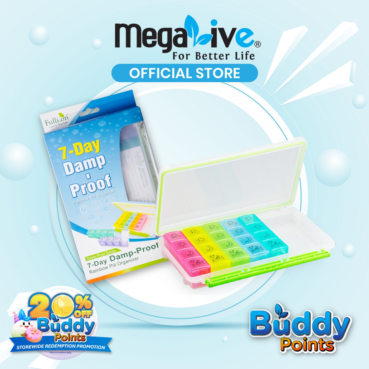 Fullicon DP004 Damp-Proof 7-Day Rainbow Pill Organizer