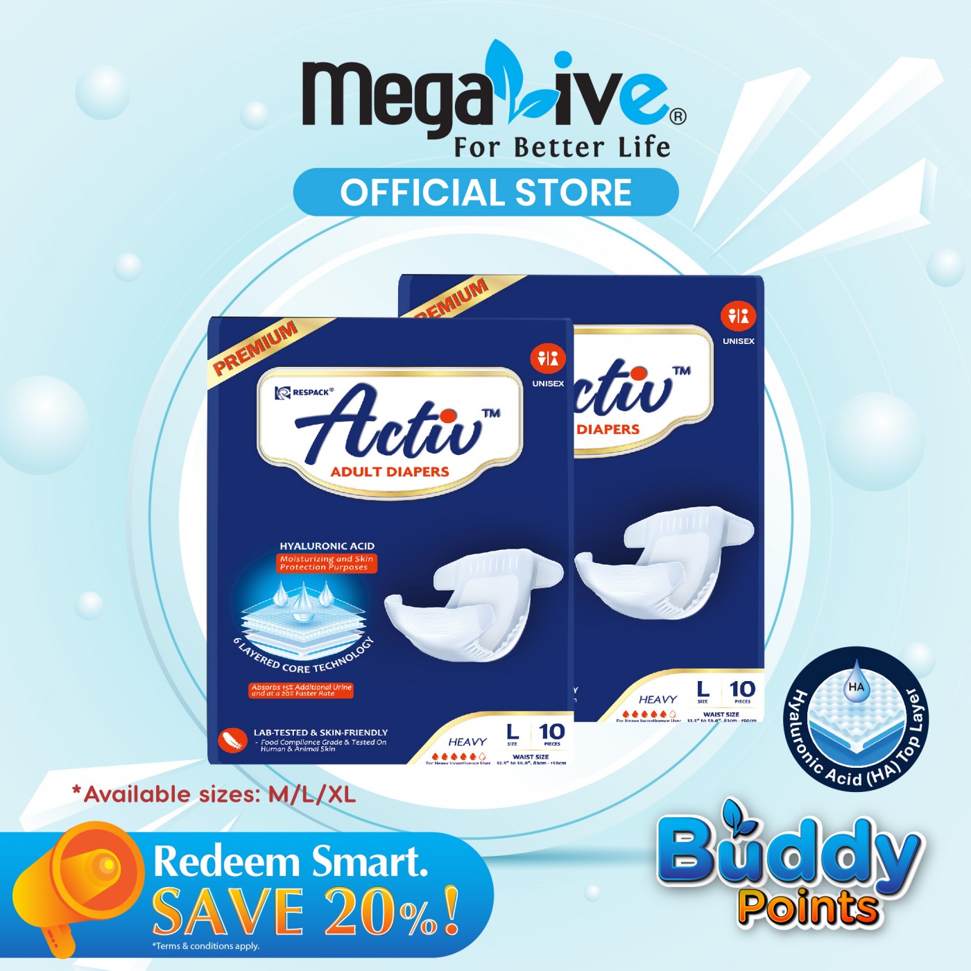 Activ ™ PREMIUM Adult Diapers (2x10pcs)