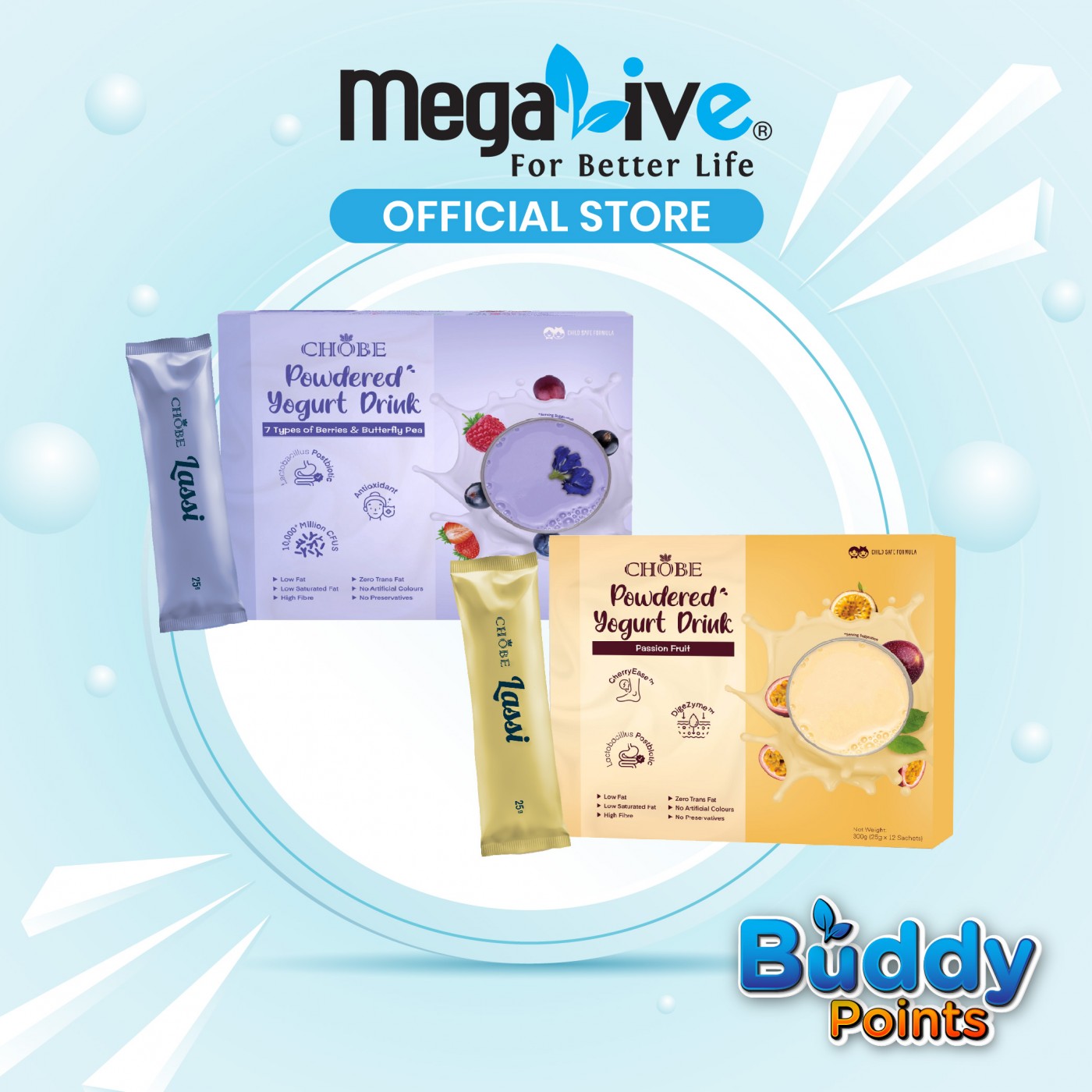 Chobe Master Powdered Yogurt Drink Butterfly Pea 25G (12's) + Passion Fruit 25G (12's)