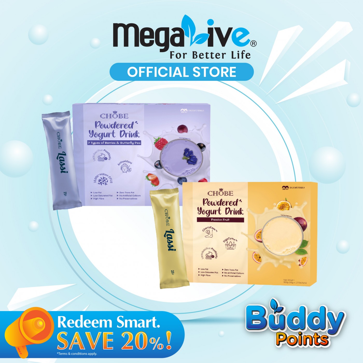 Chobe Master Powdered Yogurt Drink Butterfly Pea 25G (12's) + Passion Fruit 25G (12's)