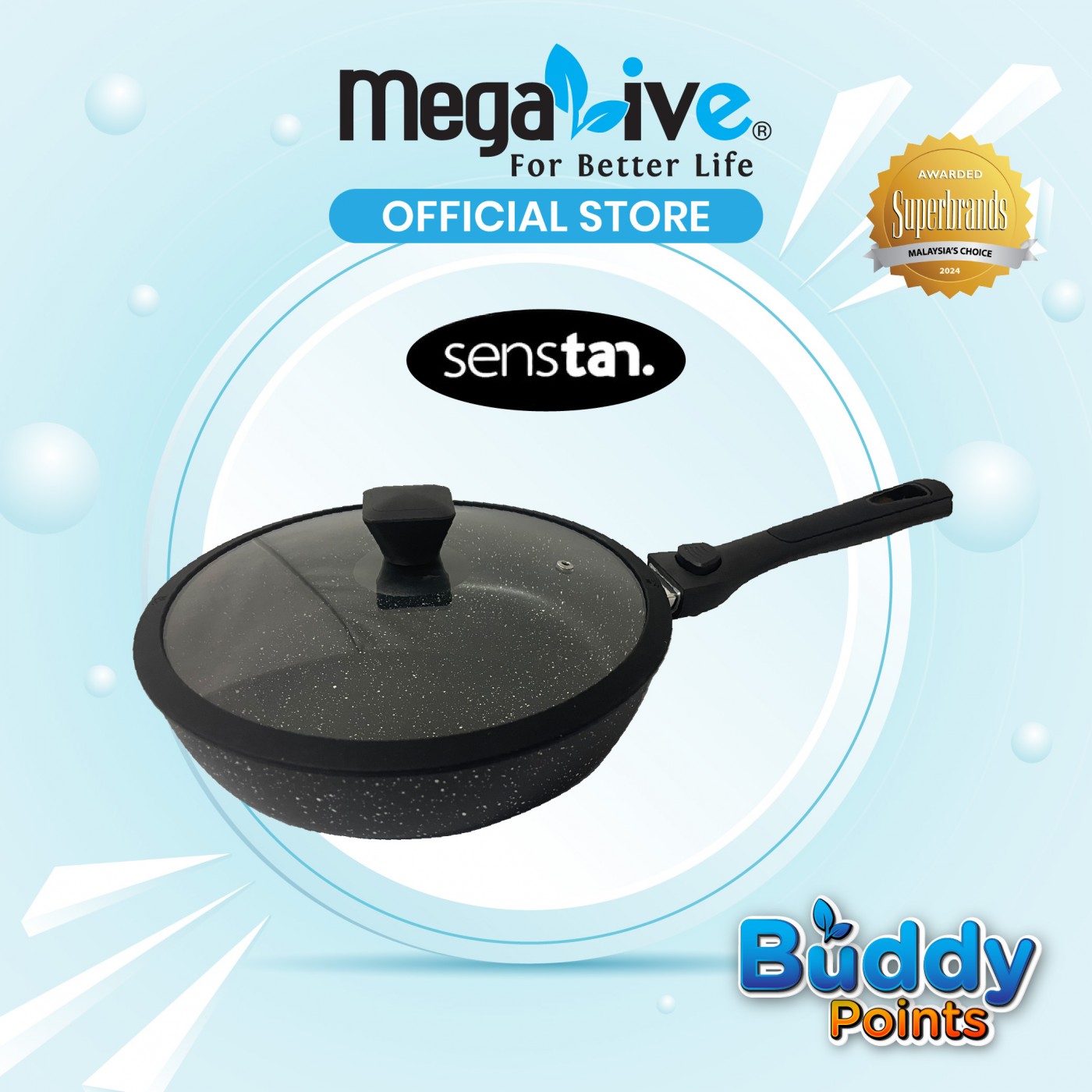 Senstan 26CM Granite Fry Pan with Glass Lid