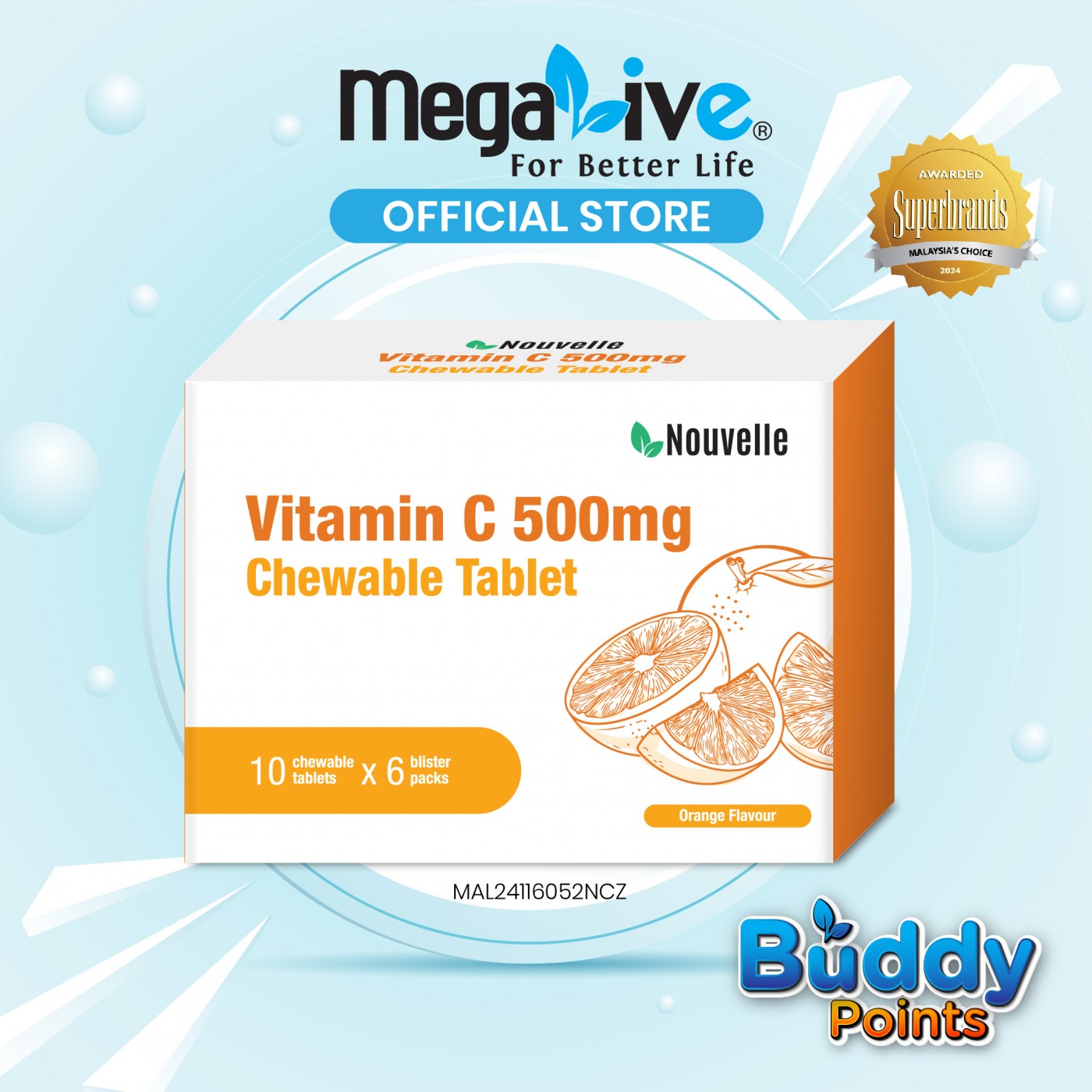 Nouvelle Vitamin C 500mg Chewable Tablet (6x10's)