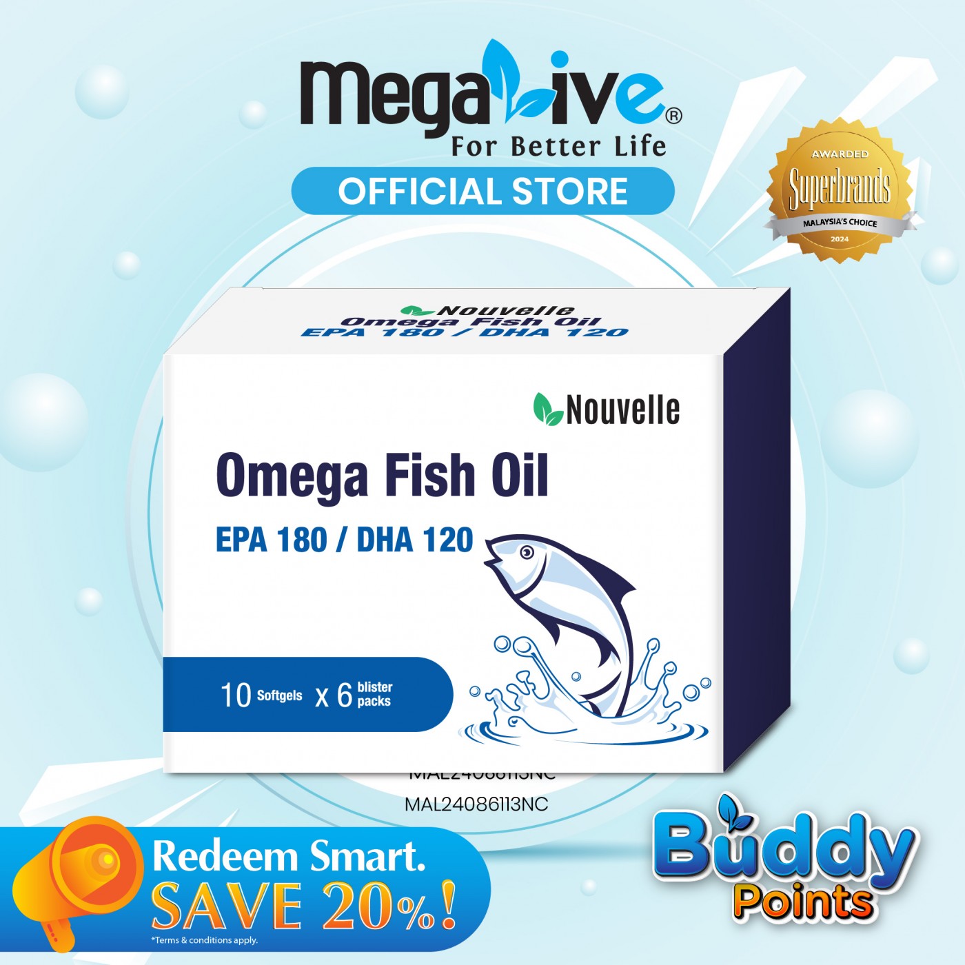 Nouvelle Omega Fish Oil EPA 180 / DHA 120 (6x10's)