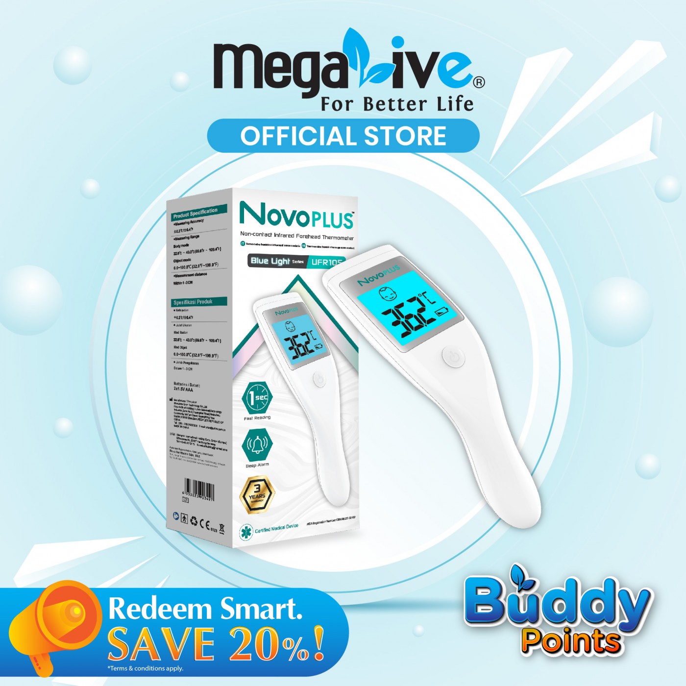 NovoPLUS Neuw Infrared Forehead and Ear Thermometer NIT320