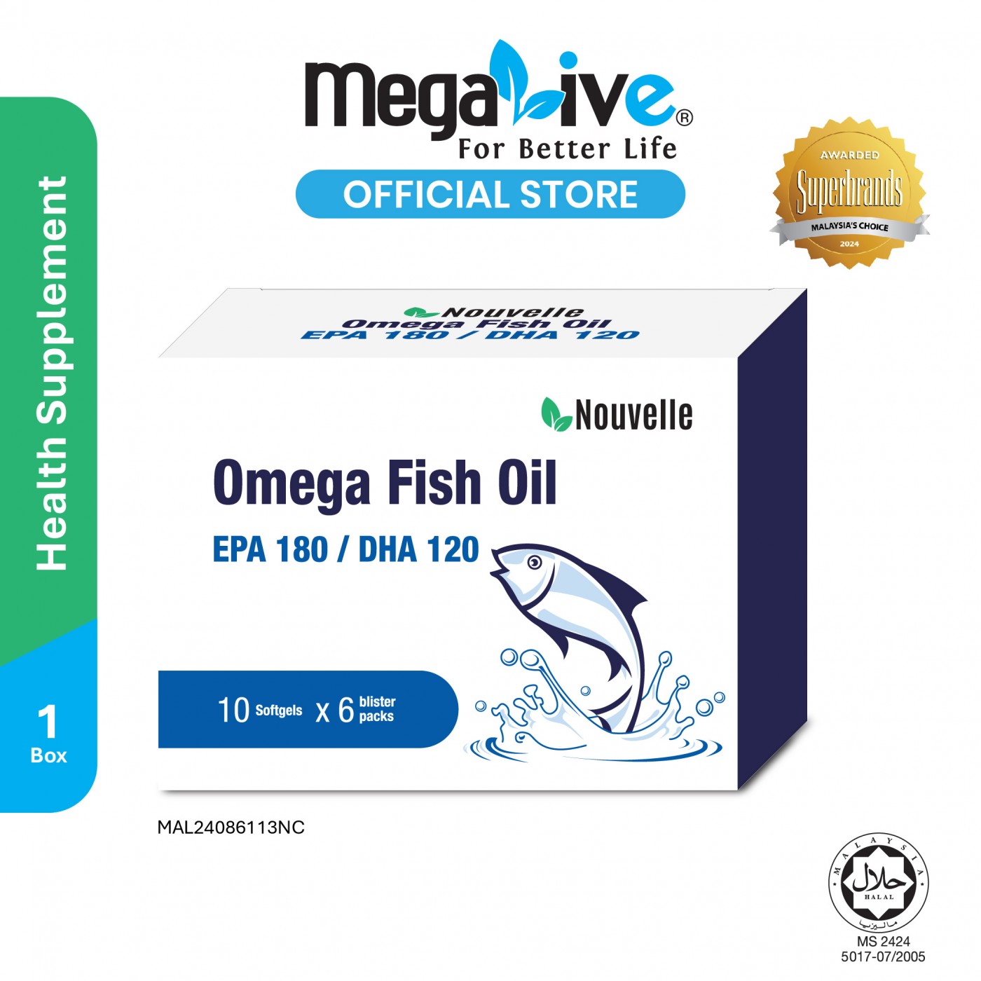 Nouvelle Omega Fish Oil EPA180 / DHA120 (6x10's)