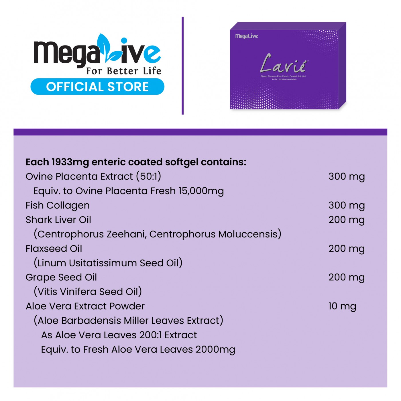 MegaLive Lavie® Sheep Placenta Plus Enteric Coated Softgel